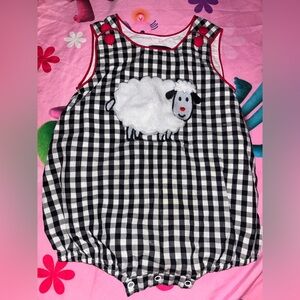 Black and White Checkered Kids Bodysuit with Sheep Design